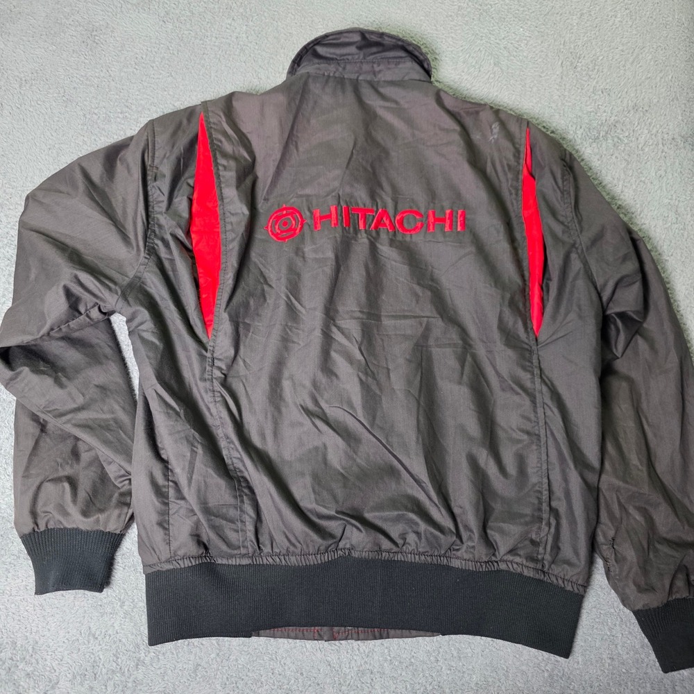 Crown of California Mens L Hitachi Bomber Jacket Grey Red Vintage Workwear Zip